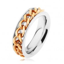 Prsten od čelika, lanac zlatne boje, zrcalni sjaj