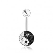 Piercing izrađen od nehrđajućeg čelika, srebrna boja, svjetlucavi Yin i Yang simbol