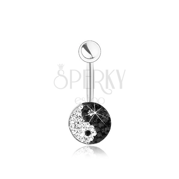 Piercing izrađen od nehrđajućeg čelika, srebrna boja, svjetlucavi Yin i Yang simbol
