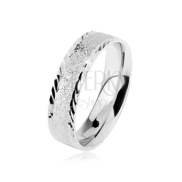 925 srebrni vjenčani prsten, svjetlucava pjeskarena površina, mali kosi utori