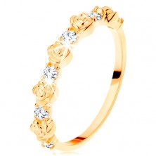 Prsten od 14K žutog zlata - male ružice koje se izmjenjuju s okruglim prozirnim cirkonima