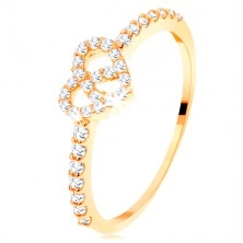 Prsten od 14K žutog zlata - cirkonski krakovi, blistava prozirna silueta srca