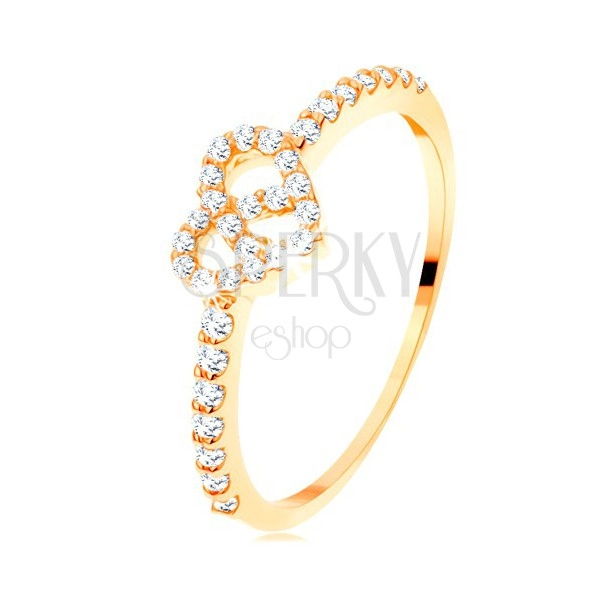 Prsten od 14K žutog zlata - cirkonski krakovi, blistava prozirna silueta srca