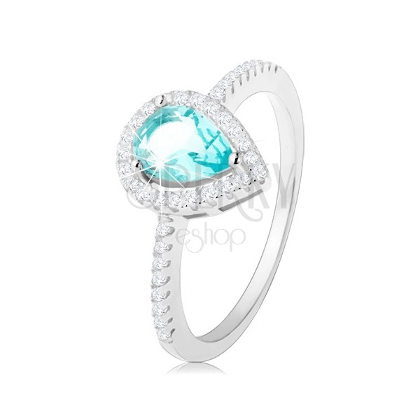 Prsten od srebra 925, kapljica svijetlo plave boje s prozirnim cirkonskim obrubom
