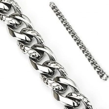 Čelična narukvica - debeli lančić ukrašen sa zmijskim uzorkom, srebrna boja