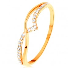 Prsten od 14K žutog zlata - glatki i svjetlucavi val od prozirnih cirkona