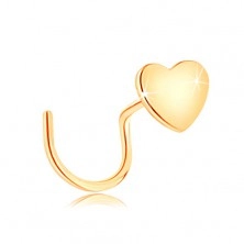 Piercing za nos od 14K žutog zlata - zakrivljen - malo plosnato srce