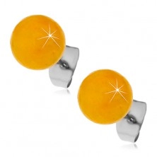Čelične dugme naušnice, žuto-narančaste loptice, 8 mm