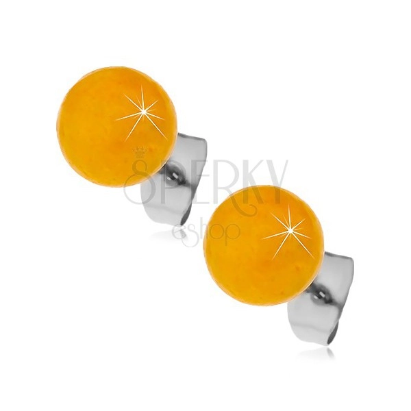 Čelične dugme naušnice, žuto-narančaste loptice, 8 mm