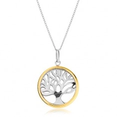 Ogrlica od srebra 925 s dvobojnim privjeskom - sjajno drvo života u krugu