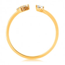 Prsten od žutog zlata 585 - sjajni krakovi koji završavaju siluetom srca i prozirnim cirkonom