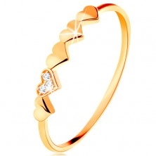 Prsten od 14K žutog zlata - mala svjetlucava srca, prozirni cirkoni