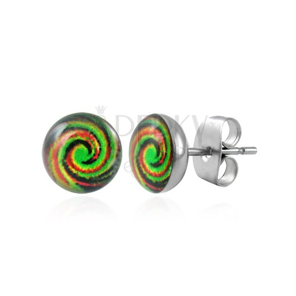 Čelične naušnice - GAY PRIDE - spirala u duginim bojama, dugmad