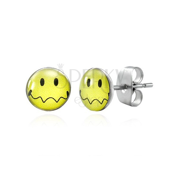 Naušnice izrađene od čelika - žuti smješko sa valovitim ustima, dugmad