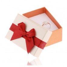 Papirnata kutija za vjenčano prstenje, bež - brončana površina, vrpca boje vina