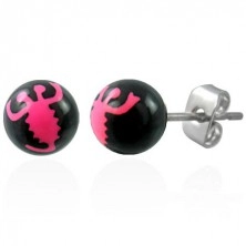 Crne naušnice od nehrđajućeg čelika - ružičasti škorpion