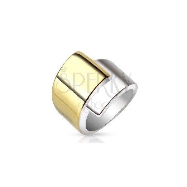 Čelični prsten, široki krakovi koji se preklapaju u zlatnoj i srebrnoj boji
