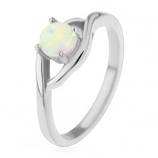 Prsten od nehrđajućeg čelika srebrne boje, okrugli umjetni opal, razdvojeni krakovi