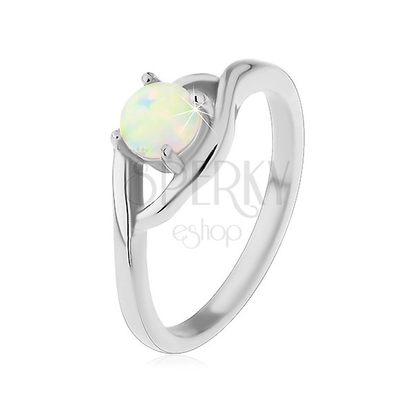 Prsten od nehrđajućeg čelika srebrne boje, okrugli umjetni opal, razdvojeni krakovi