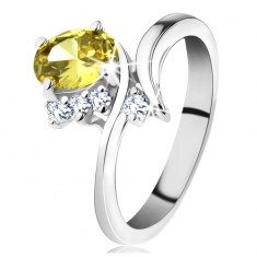 Svjetlucavi prsten srebrne boje, ovalni cirkon žute boje