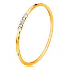 Prsten od 14 karatnog žutog zlata - linija prozirnih cirkona, tanki sjajni krakovi