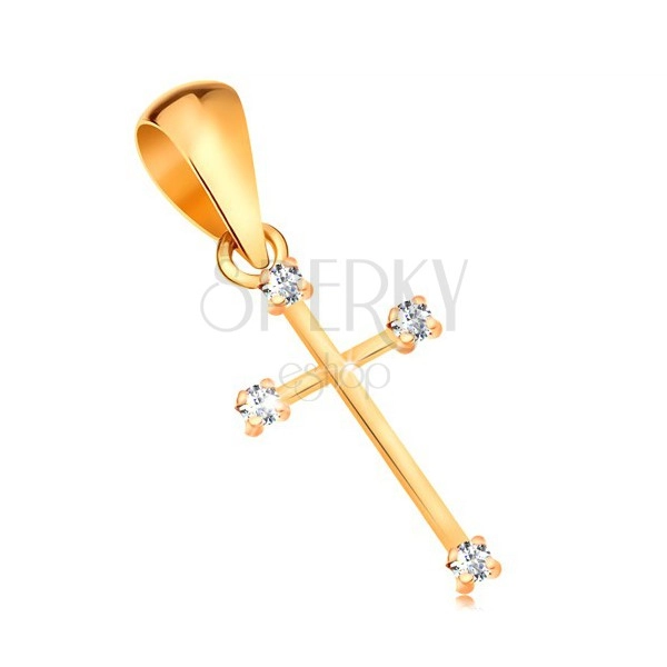 585 zlatni privjesak - svjetlucavi križ sa uskim krakovima i prozirnim brilijantima