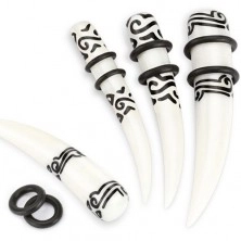Savijeni taper za uho, bijeli prirodni materijal, crni plemenski uzorak, gumeni prsteni