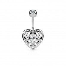 Piercing za pupak od nehrđajućeg čelika, urezano srce sa cirkonom u sredini