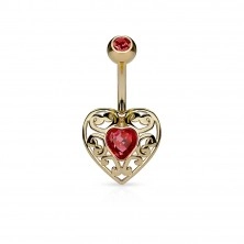 Piercing za pupak od nehrđajućeg čelika, urezano srce sa cirkonom u sredini