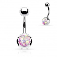 Čelični piercing za pupak srebrne boje, loptica sa imitacijom opala