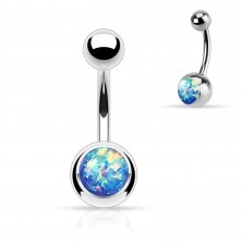Čelični piercing za pupak srebrne boje, loptica sa imitacijom opala