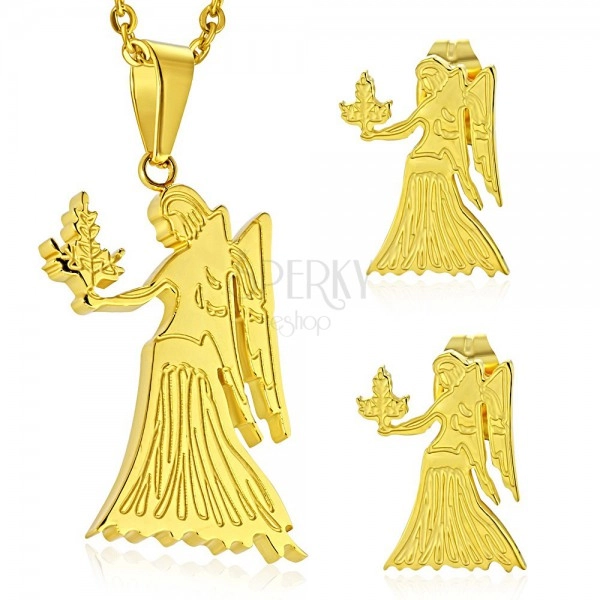 Set od nehrđajućeg čelika zlatne boje, privjesak i naušnice, znak zodijaka DJEVICA