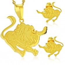Čelični set zlatne boje, naušnice i privjesak, znak zodijaka LAV