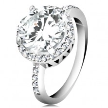 925 srebrni prsten, okrugli brušeni cirkon, prozirni cirkonski rub
