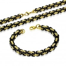 Set od 316L čelika - ogrlica sa narukvicom, karike crne i zlatne boje