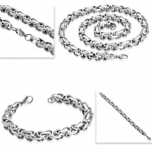 Čelična ogrlica i narukvica, debeli kutni lančić srebrne boje