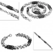 Set od 316L čelika - ogrlica i narukvica, dvobojne karike, prorezi