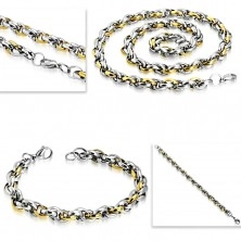 Čelični set - ogrlica sa narukvicom, dvobojne ovalne karike