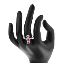 925 srebrni prsten, tri tamno ružičasta cirkona sa prozirnim rubom