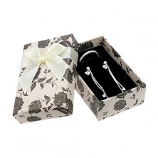 Kutijica za set ili lančić, bež-crna sa motivom cvijeća