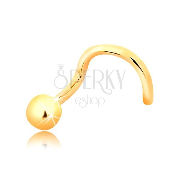 585 zlatni savijeni piercing za nos - sjajna lopta, 2,5 mm