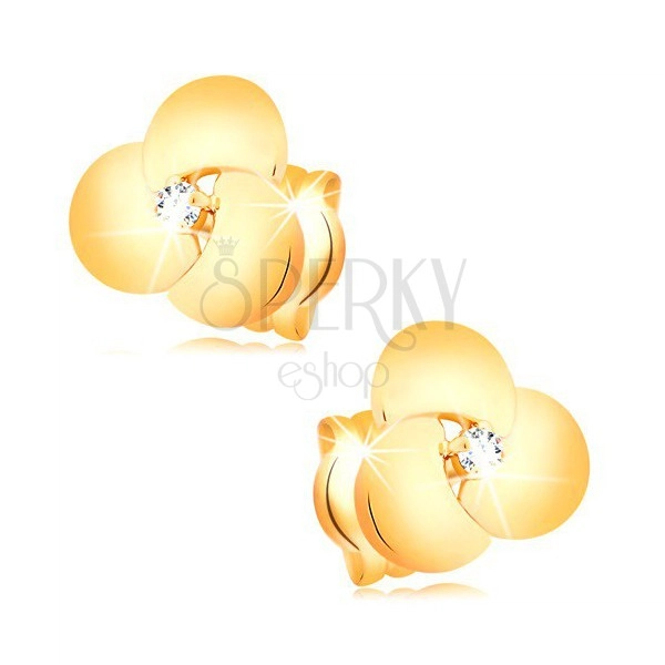 585 zlatne naušnice  - svjetlucavi prozirni brilijant u velikom sjajnom cvijetu
