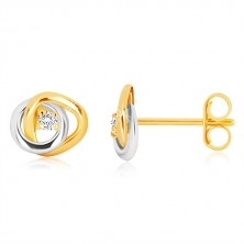 14 karatne zlatne naušnice - dvobojni spojeni obruči, svjetlucavi prozirni brilijant