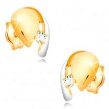 Dijamantne 14 karatne zlatne naušnice, dvobojna kapljica sa svjetlucavim brilijantom
