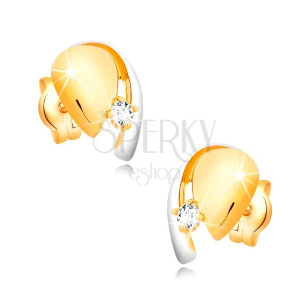 Dijamantne 14 karatne zlatne naušnice, dvobojna kapljica sa svjetlucavim brilijantom