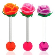 Piercing za jezik, šipkica od 316L čelika, akrilna loptica i UV ruža
