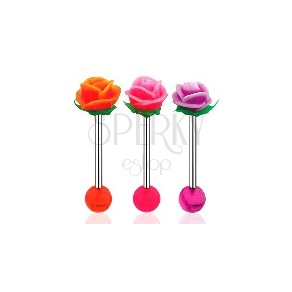 Piercing za jezik, šipkica od 316L čelika, akrilna loptica i UV ruža