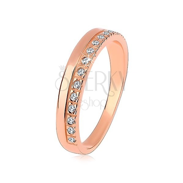 Prsten od 925 srebra bakrene boje, prozirna cirkonska linija, visoki sjaj
