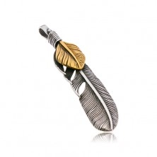Čelični privjesak, povezana patinirana pera u srebrnoj i zlatnoj boji