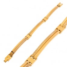 Narukvica od nehrđajućeg čelika zlatne boje, uske karike, grčki ključ